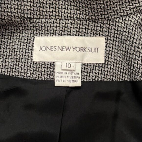 Jones New York Suit Blazer Jacket Size 10 Houndstooth Black White Three Button - Picture 13 of 15